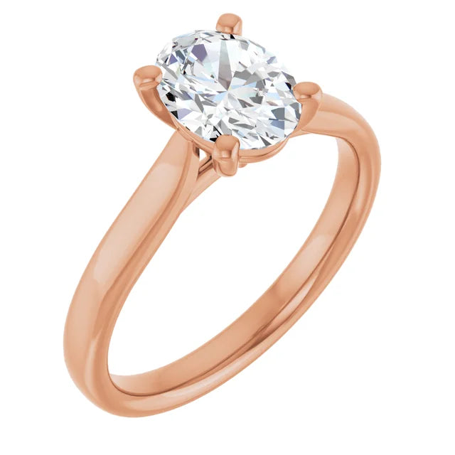 Four Claw Rose Gold Oval Solitaire Engagement Ring