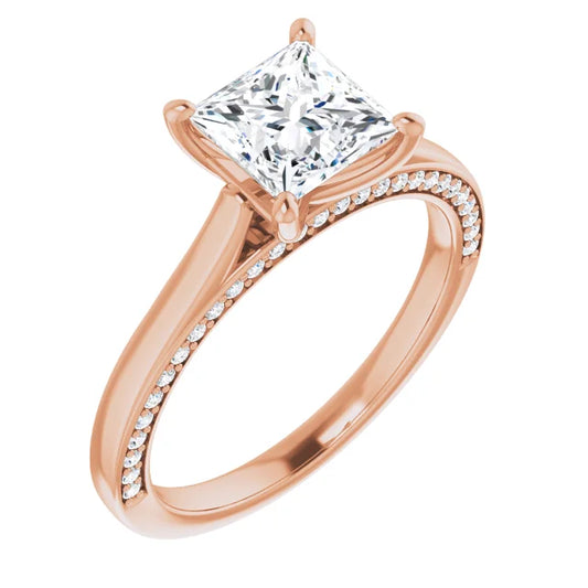 Princess Rose Gold Solitaire & Hidden Diamond Band Engagement Ring