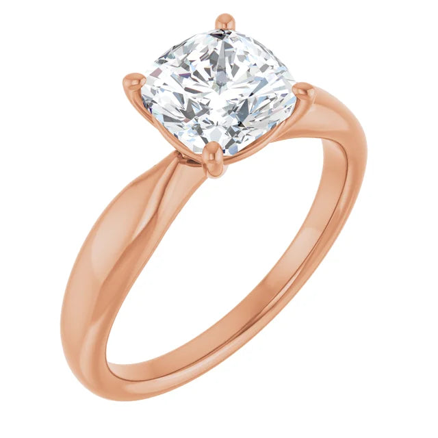 Cushion Rose Gold Knife Edge Solitaire Engagement Ring