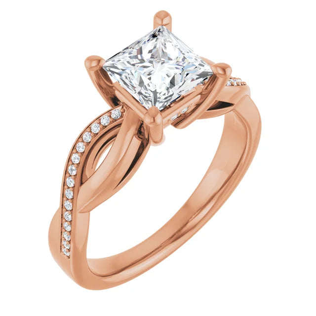 Princess Rose Gold Claw Set Twist Style Engagement Ring 