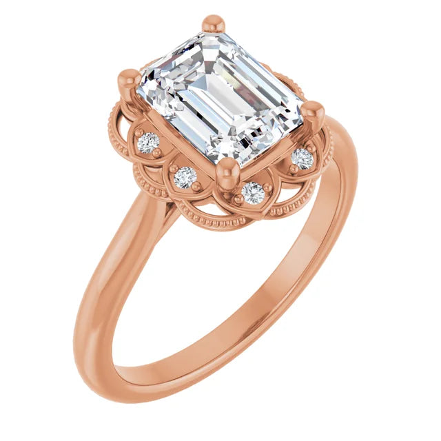 Emerald Rose Gold Antique Inspired Design Engagement Ring