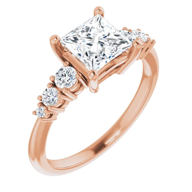 Princess Rose Gold Multi Stone Accent Style Engagement Ring