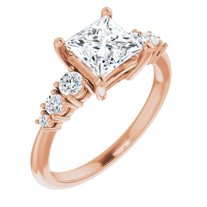 Princess Rose Gold Multi Stone Accent Style Engagement Ring
