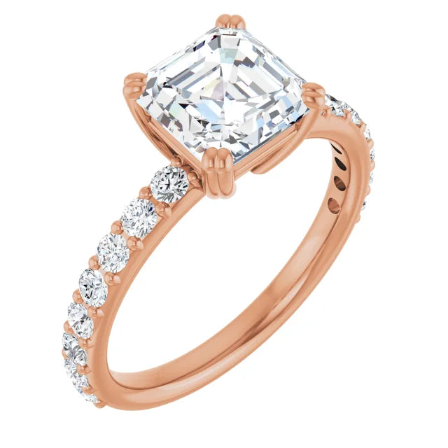 Asscher Rose Gold Claw Set Style Engagement Ring