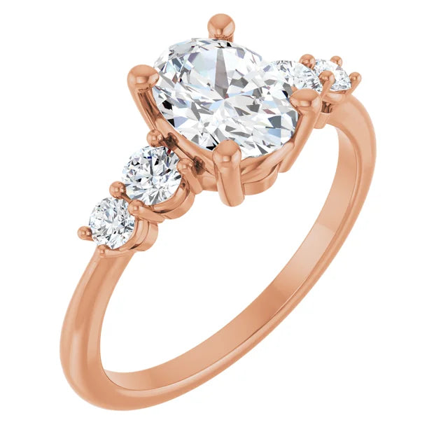 Oval Rose Gold Multi Stone Accent Style Engagement Ring