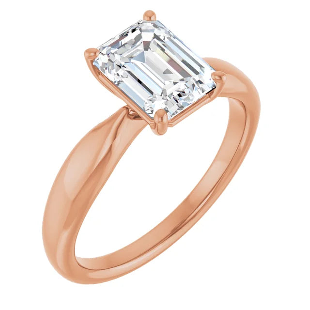 Emerald Rose Gold Knife Edge Solitaire Engagement Ring