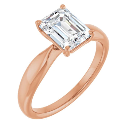 Emerald Rose Gold Knife Edge Solitaire Engagement Ring
