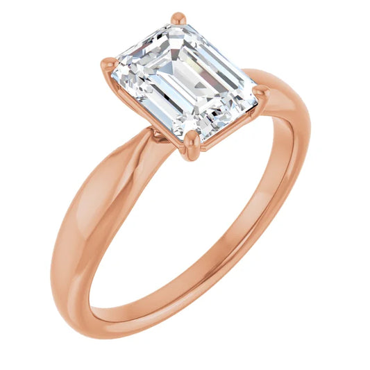 Emerald Rose Gold Knife Edge Solitaire Engagement Ring