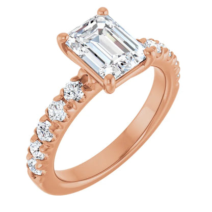 Emerald Rose Gold Four Claw Set Style Engagement Ring