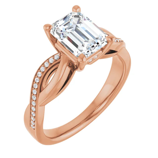 Emerald Rose Gold Claw Set Twist Style Engagement Ring 