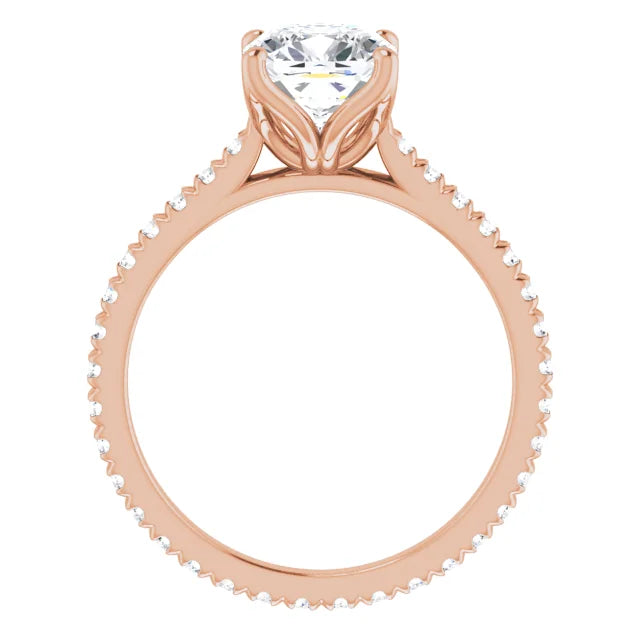 Cushion Rose Gold Claw Set Eternity Style Engagement Ring
