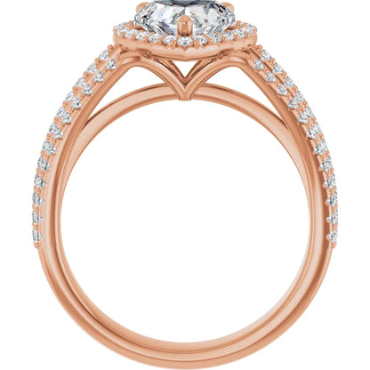 Heart Rose Gold Halo Style Engagement Ring