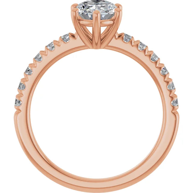 Oval Six Claw Pave Rose Gold Engagement Ring 