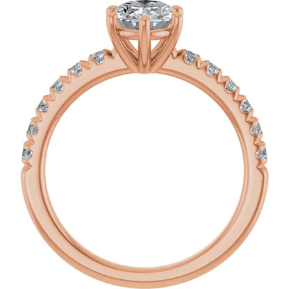 Oval Six Claw Pave Rose Gold Engagement Ring 