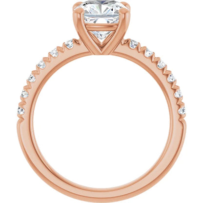 Cushion Four Claw Pave Rose Gold Engagement Ring 
