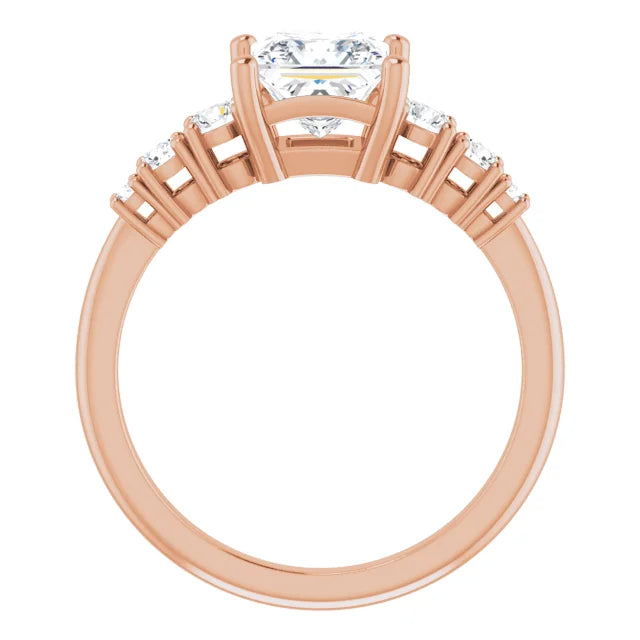 Princess Rose Gold Multi Stone Accent Style Engagement Ring