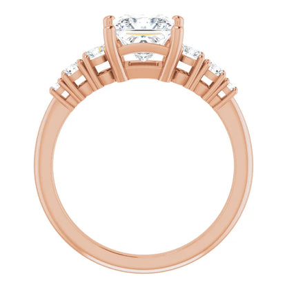 Princess Rose Gold Multi Stone Accent Style Engagement Ring