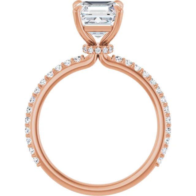 Asscher Rose Gold Claw Set Style Engagement Ring 