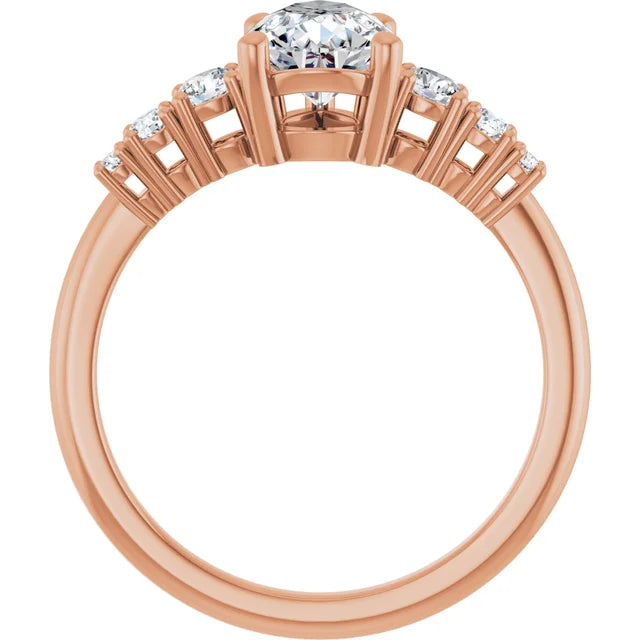 Pear Rose Gold Multi Stone Accent Style Engagement Ring