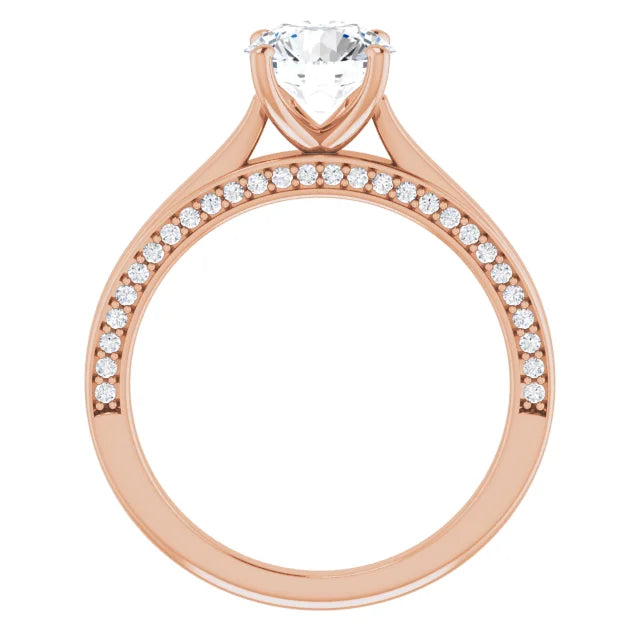 Round Brilliant Rose Gold Solitaire & Hidden Diamond Band Engagement Ring