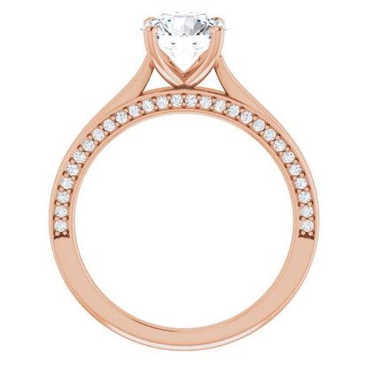 Round Brilliant Rose Gold Solitaire & Hidden Diamond Band Engagement Ring