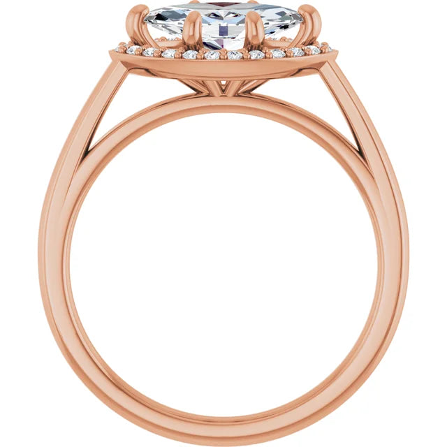 Marquise Rose Gold East West Halo Style Engagement Ring