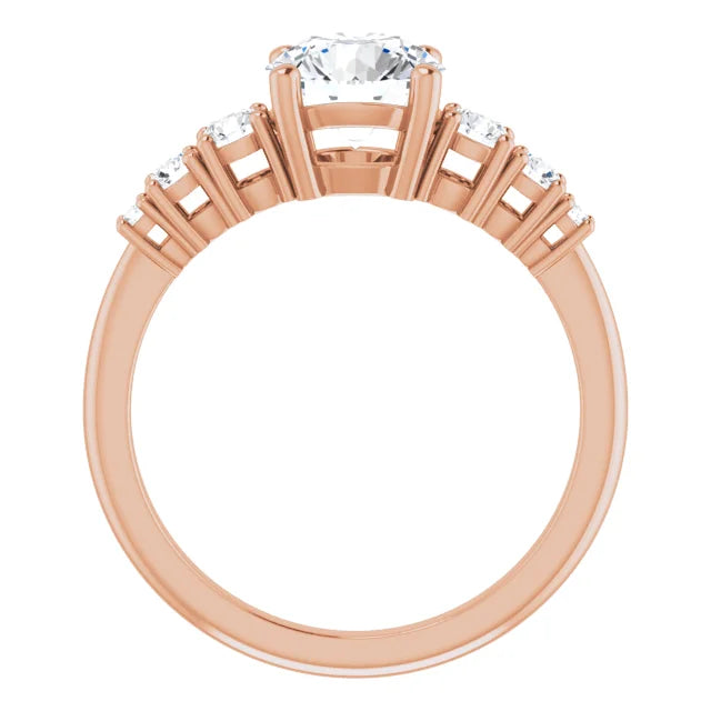 Round Brilliant Rose Gold Multi Stone Accent Style Engagement Ring