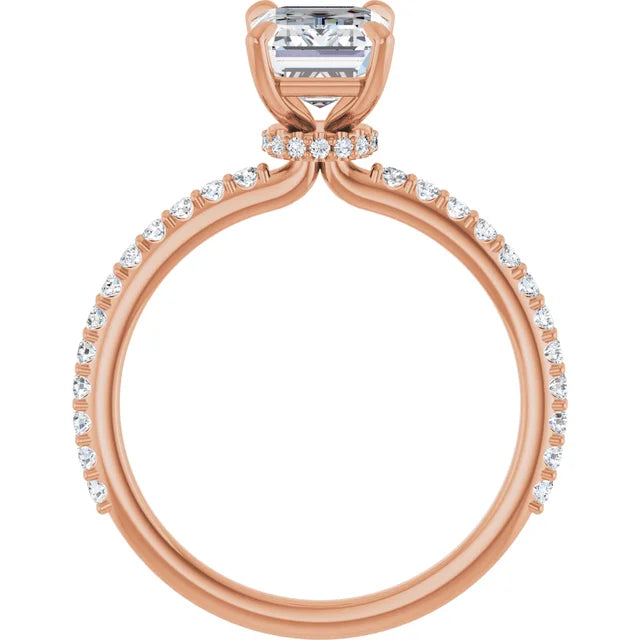 Emerald Rose Gold Claw Set Style Engagement Ring 
