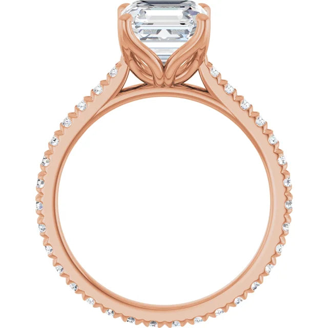 Asscher Rose Gold Claw Set Eternity Style Engagement Ring