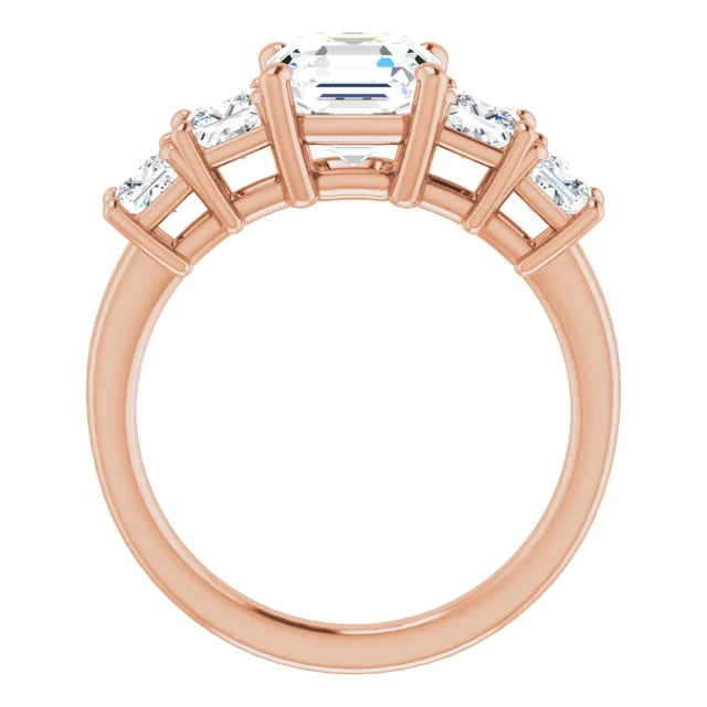 Asscher Rose Gold Multi Stone Accent Style Engagement Ring