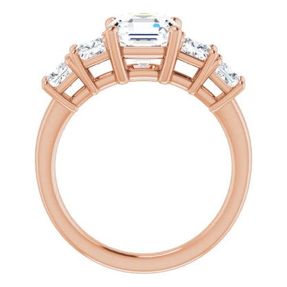 Asscher Rose Gold Multi Stone Accent Style Engagement Ring