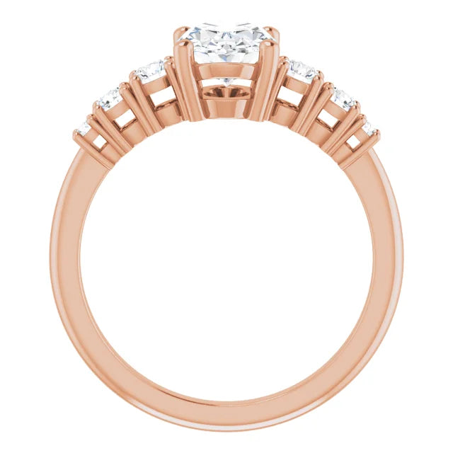 Oval Rose Gold Multi Stone Accent Style Engagement Ring