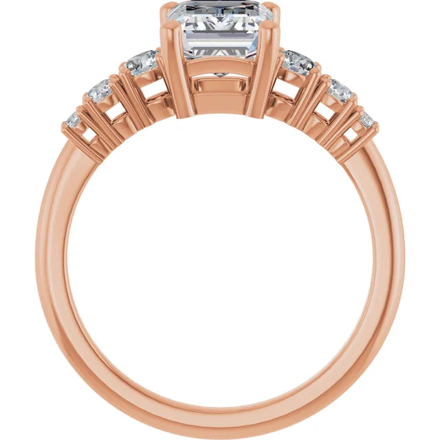 Emerald Rose Gold Multi Stone Accent Style Engagement Ring