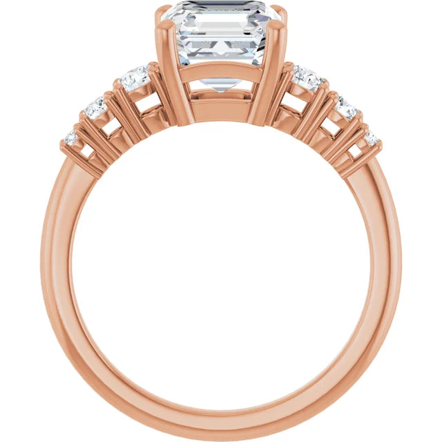 Asscher Rose Gold Multi Stone Accent Style Engagement Ring