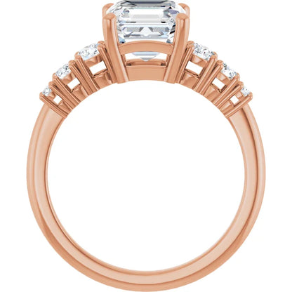 Asscher Rose Gold Multi Stone Accent Style Engagement Ring