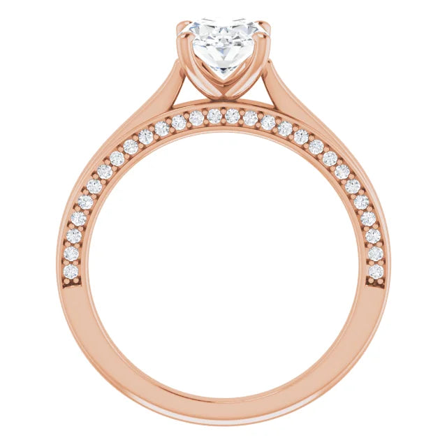 Oval Rose Gold Solitaire & Hidden Diamond Band Engagement Ring