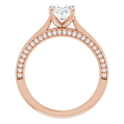 Oval Rose Gold Solitaire & Hidden Diamond Band Engagement Ring