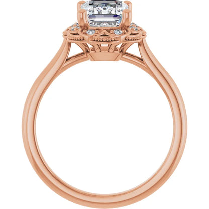 Emerald Rose Gold Antique Inspired Design Engagement Ring