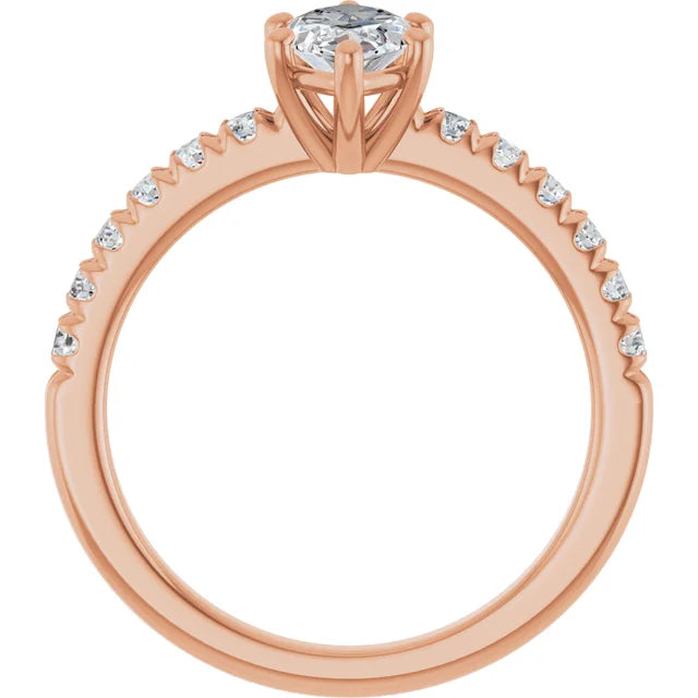 Marquise Six Claw Pave Rose Gold Engagement Ring 
