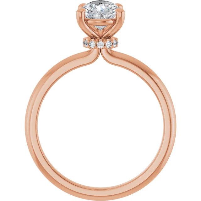 Pear Cut Rose Gold Low Hidden Halo Solitaire Engagement Ring