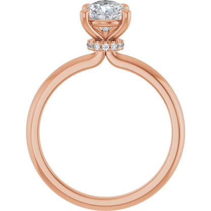 Pear Cut Rose Gold Low Hidden Halo Solitaire Engagement Ring
