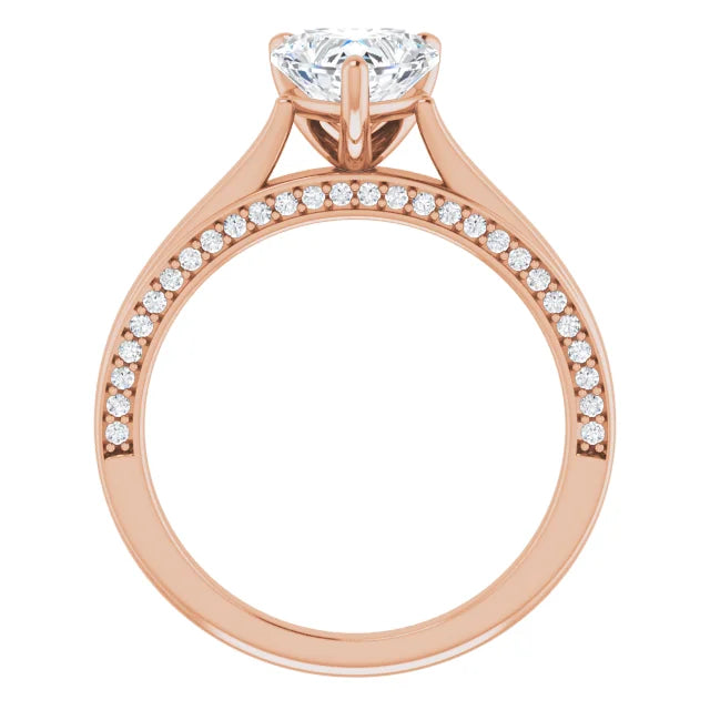 Heart Rose Gold Solitaire & Hidden Diamond Band Engagement Ring