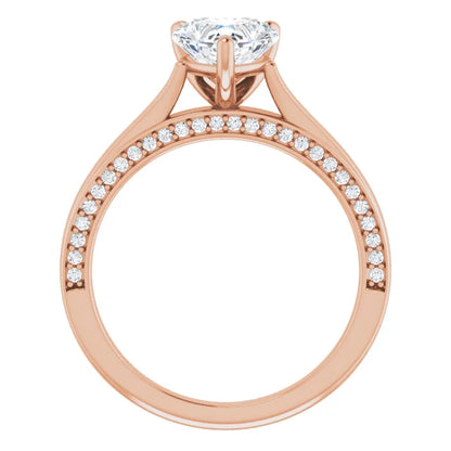 Heart Rose Gold Solitaire & Hidden Diamond Band Engagement Ring