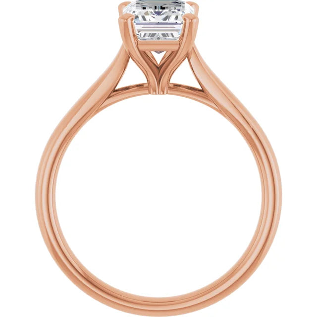Four Claw Rose Gold Emerald Solitaire Engagement Ring