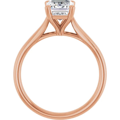 Four Claw Rose Gold Emerald Solitaire Engagement Ring