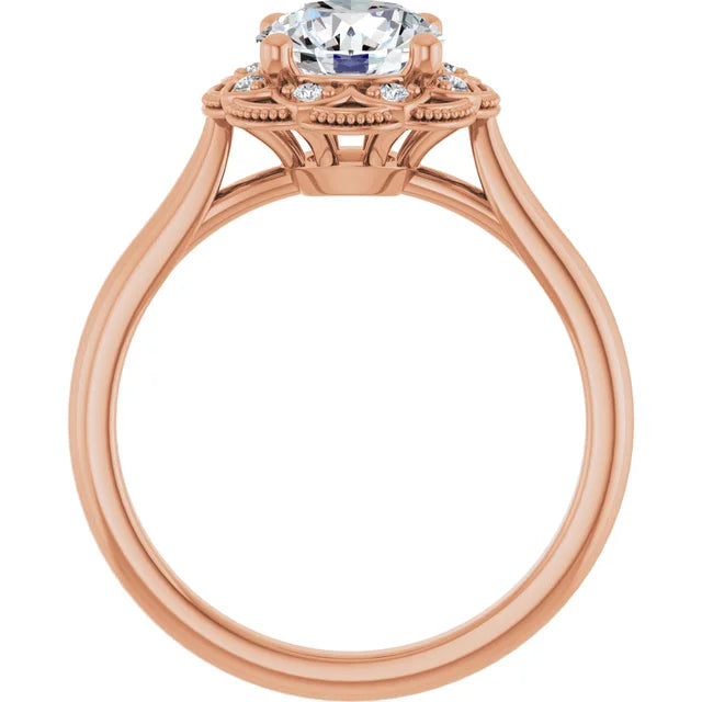 Round Brilliant Rose Gold Antique Inspired Design Engagement Ring