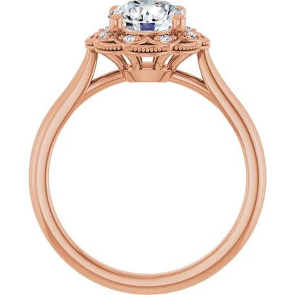 Round Brilliant Rose Gold Antique Inspired Design Engagement Ring