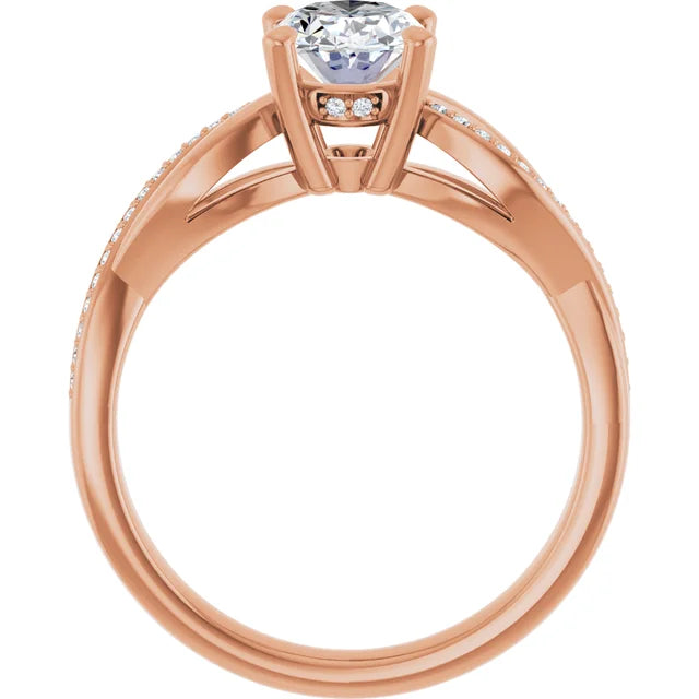 Oval Rose Gold Claw Set Twist Style Engagement Ring 