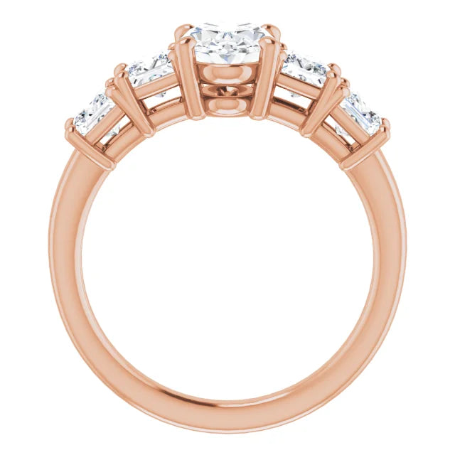 Oval Rose Gold Multi Stone Accent Style Engagement Ring