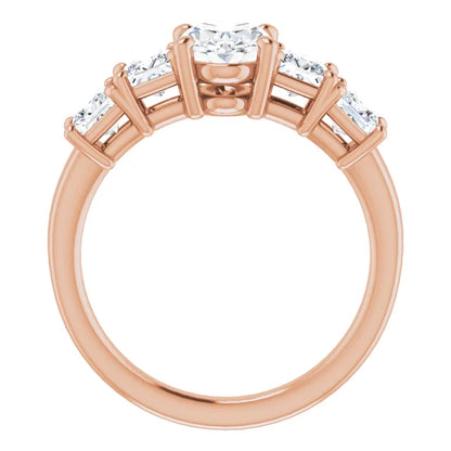 Oval Rose Gold Multi Stone Accent Style Engagement Ring
